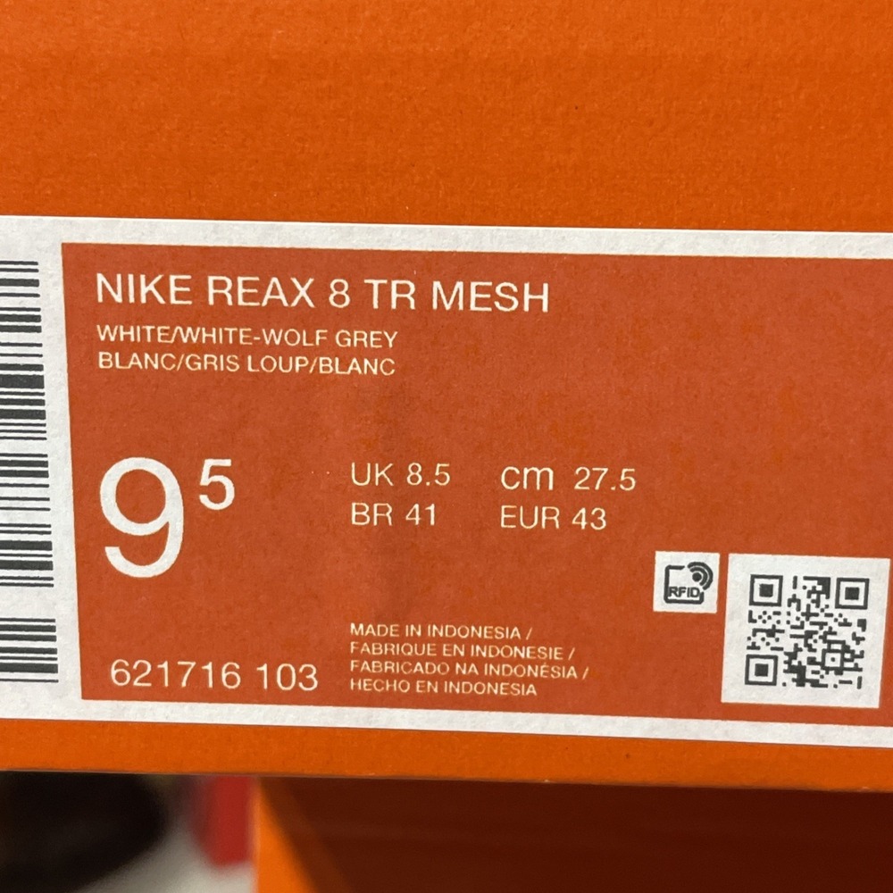 Nike Reax 8 TR Mesh Mens Training Shoes White Wolf Grey Red 621716-103 Size 9.5 - Picture 7 of 7